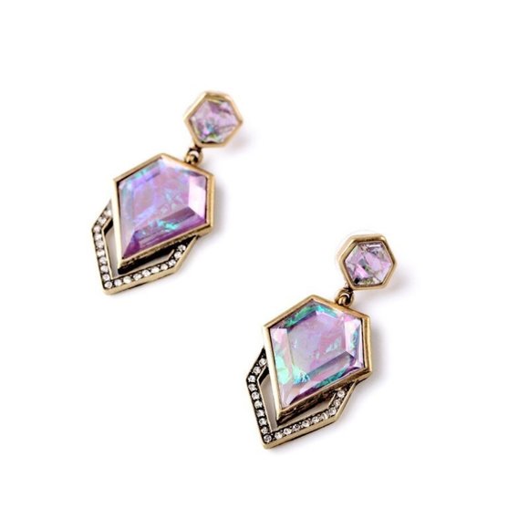 LiveChicStyle Jewelry - Stunning Purple Iridescent Geometric Drop Earrings